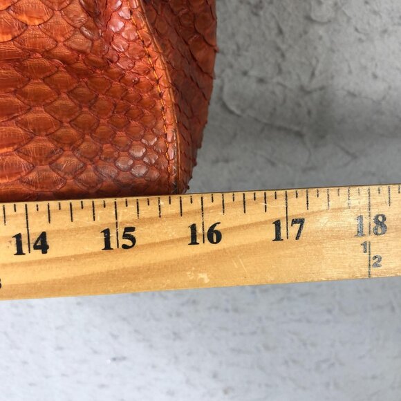 Tote Bag Womens Orange Python Snakeskin Leather Large Shoulder Handbag - Picture 3 of 16